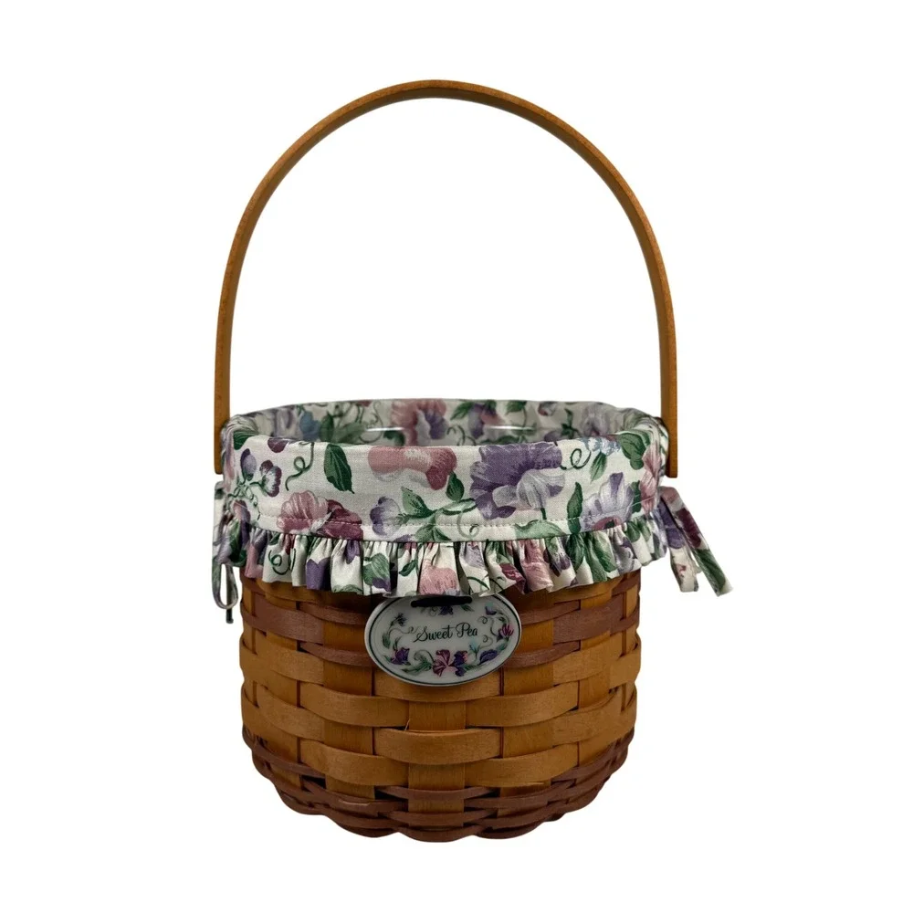 Vintage Longaberger 1996 Sweet Pea Basket Floral Liner Plastic Liner Cottagecore